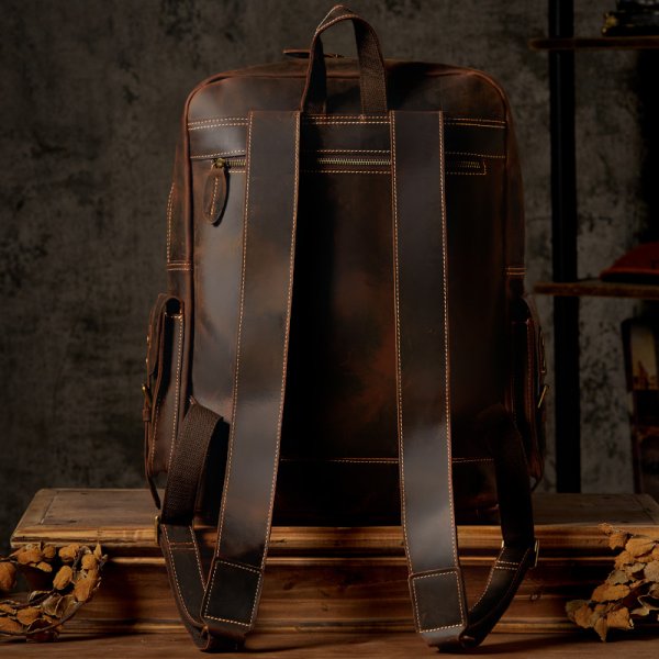 Handmade Crazy Horse Leather Backpack For Men's Retro Travel